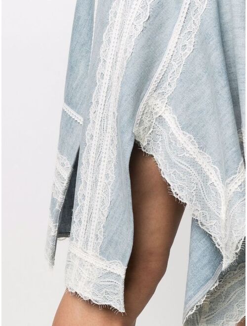 Koche asymmetric lace-trim denim skirt