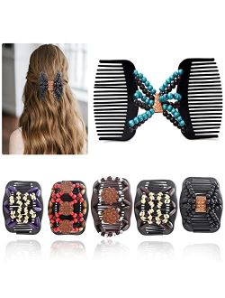 Yeshan Magic Hair Side Combs for Women Wood Beaded Stretch Double Hair Side Combs Clips Bun Maker Hair Accessories,Pack of 6