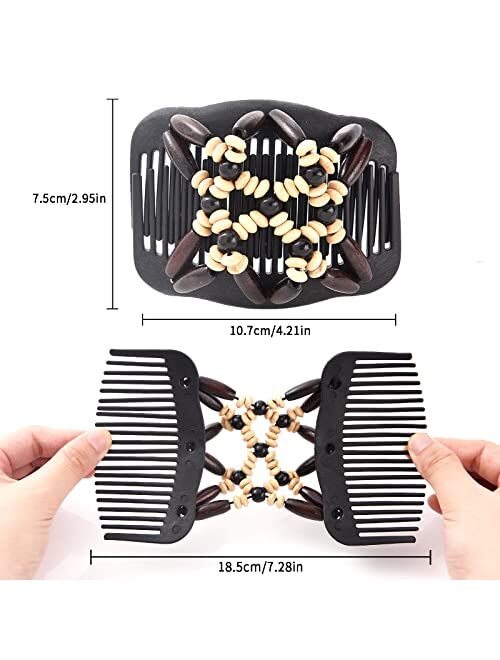Yeshan Magic Hair Side Combs for Women Wood Beaded Stretch Double Hair Side Combs Clips Bun Maker Hair Accessories,Pack of 6