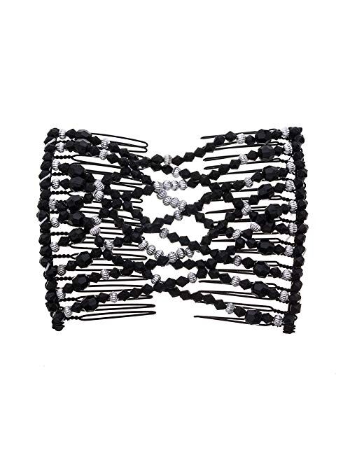 LOVEF 4Pcs Fashion Magic Beads Elasticity Double Hair Comb Clip Stretchy Hair Combs Clips