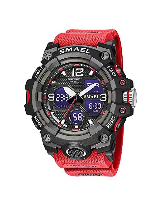 SMAEL Men's Watches Military Outdoor Waterproof Sports Wrist Watch Date Multi Function LED Alarm Stopwatch, Digital Watches for Mens