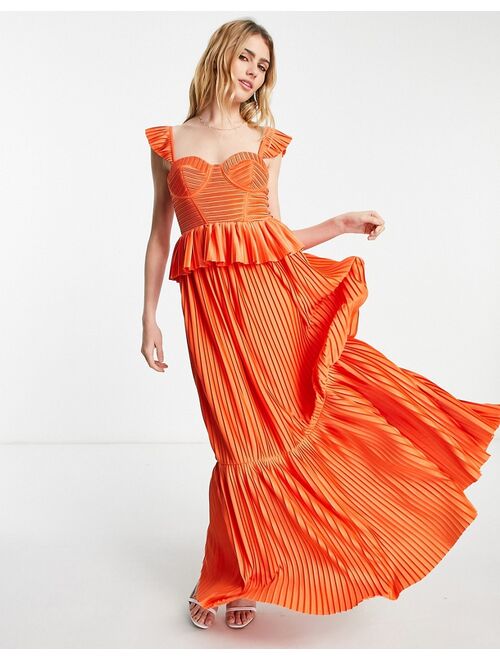 ASOS DESIGN corset detail pleated tiered maxi dress in orange