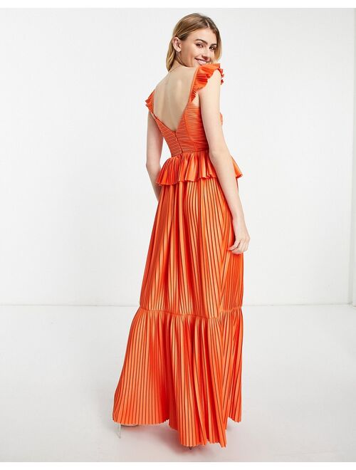 ASOS DESIGN corset detail pleated tiered maxi dress in orange