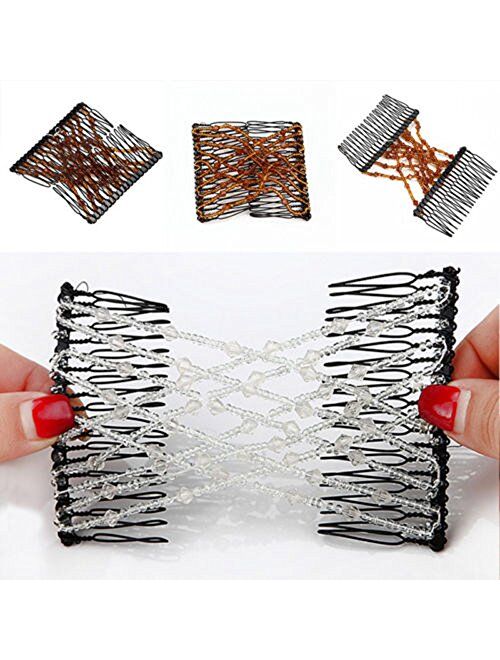 Greatstar 2 Pacs EZ Stretch Pearls Combs For Girl, Magic Beading Hair Comb-Double Clips Hair Styling Accessories for Women Girls Hair Beauty (2*random)