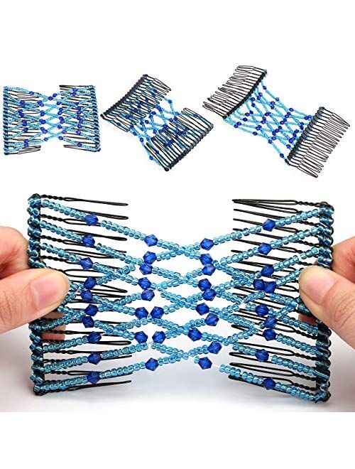 CCbeauty 6 Pcs Magic Hair Comb Elastic Beaded Hair Clips Women Decorative Accessories,Bride Double Slides Stretching Hairpins Combs for Ladies Girls Popular Hairstyles
