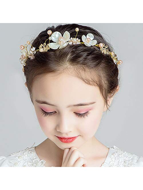 Etncy Life Flower Girl Headpiece Hair Accessories for Girls and Women Bridal Wedding (Gold)