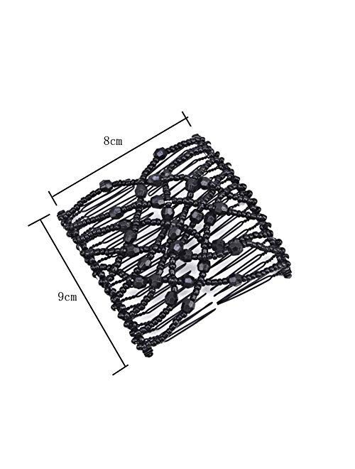 Lasenersm 3 Pieces Magic Beaded Double Stretching Combs Beads Hair Combs Magic Elastic Hair Clips Elastic Beads Hair Clips Stretchy Hair Hairpins Double Slides Hair Combs