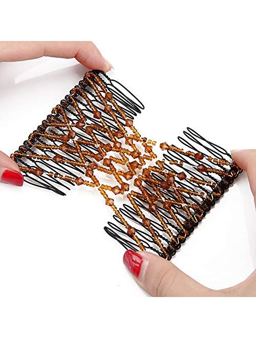 Lasenersm 3 Pieces Magic Beaded Double Stretching Combs Beads Hair Combs Magic Elastic Hair Clips Elastic Beads Hair Clips Stretchy Hair Hairpins Double Slides Hair Combs