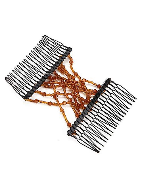 Lasenersm 3 Pieces Magic Beaded Double Stretching Combs Beads Hair Combs Magic Elastic Hair Clips Elastic Beads Hair Clips Stretchy Hair Hairpins Double Slides Hair Combs