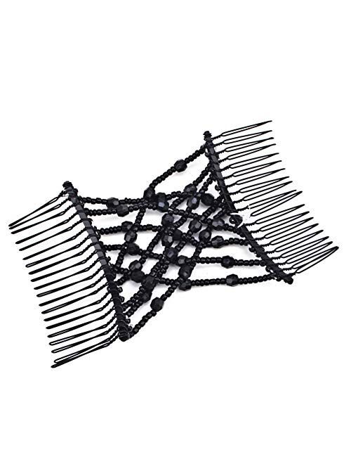 Lasenersm 3 Pieces Magic Beaded Double Stretching Combs Beads Hair Combs Magic Elastic Hair Clips Elastic Beads Hair Clips Stretchy Hair Hairpins Double Slides Hair Combs