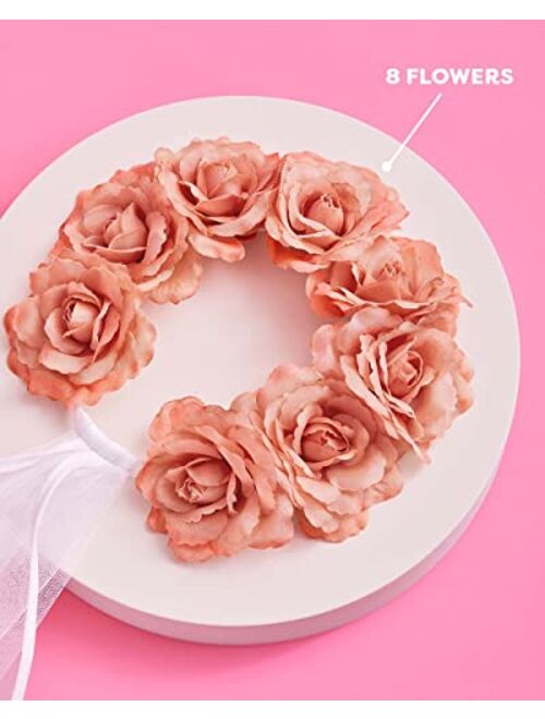 xo, Fetti Bachelorette Party Decorations Veil - Rose Gold Flower Veil | Bridal Shower Crown | Bride to Be Gift + Engagement Decorations
