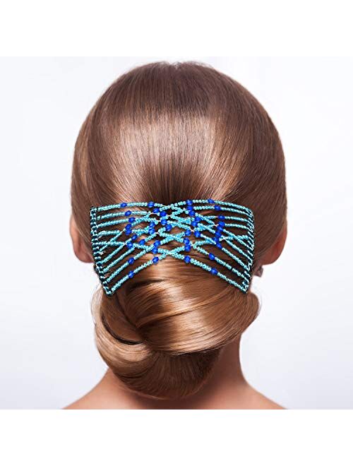 Boao 6 Pieces Beads Hair Combs Magic Elastic Hair Clips Stretchy Hair Comb Double Clips for Women Girls Hair Accessory (Color Set 1, 9 x 7 cm)
