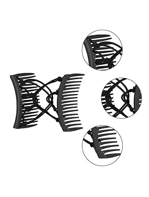Shuixiong 4 Pieces Stretchy Double Comb Hair Clip Adjustable Elastic Hair Comb for Thick Curly Hair Adjustable Majic Hair Clip Comb Hair Accessories(Coffee and Black)