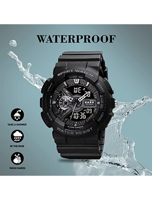 BURK 1688 Military Wristwatch Men Water Shock Resistant Dual Time Sports Digital LED Display