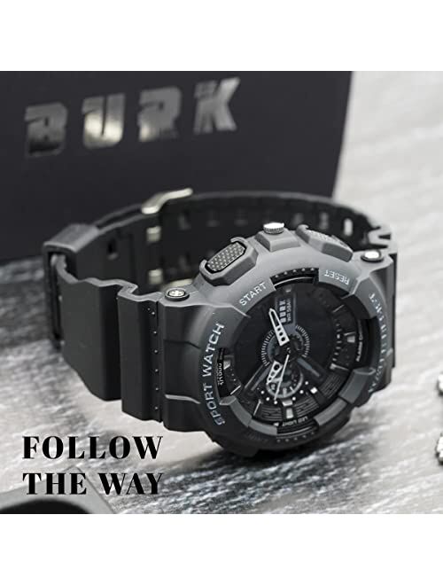 BURK 1688 Military Wristwatch Men Water Shock Resistant Dual Time Sports Digital LED Display