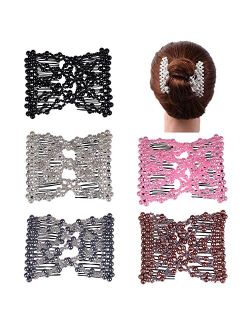 Ruihfas 5Pcs Easy Stretch Beaded Hair Combs Double Magic Slide Metal Comb Clip Hairpins for Women Hair Styling