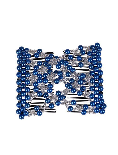 Ruihfas 5Pcs Easy Stretch Beaded Hair Combs Double Magic Slide Metal Comb Clip Hairpins for Women Hair Styling