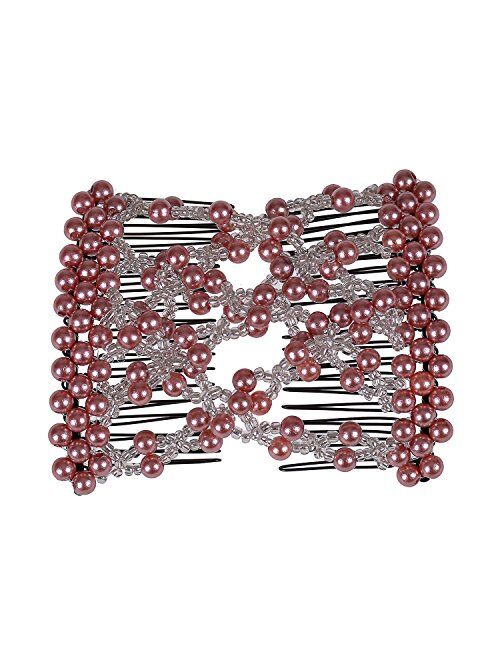 Ruihfas 5Pcs Easy Stretch Beaded Hair Combs Double Magic Slide Metal Comb Clip Hairpins for Women Hair Styling
