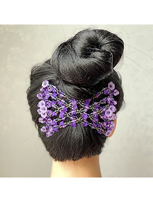FXBLING 6Pcs Magic Easy Combs for Women Hair Bun Maker Accessories, Elastic Beaded Double Hair Clips Combs for Hair Styling or Hair Decoration
