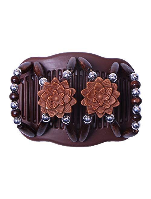 Lovef Jewelry Lovef Thick Hair Clip Magic Wood Beads Double Hair Comb Clip Stretch Combs for Hair Fashion Design Multi Butterfly Bun Maker for Popular Hairstyles Style 4p