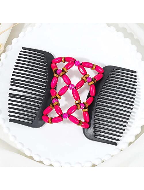 Bartosi 3Pcs Magic Hair Combs Elastic Beaded Hair Comb Double Comb Hair Clip Classic Style Hair Comb Decorative Accessories for Women and Girls