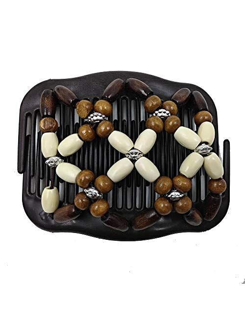 LOVEF Professional Wooden Comb Ladies Magic Beads Elasticity Cord Rope Clip Double Elastic Hair Clamp Combs Accessories-6pcs