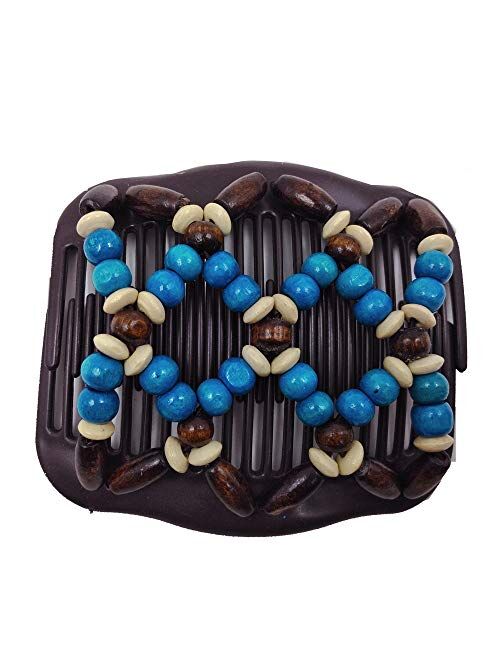 LOVEF Professional Wooden Comb Ladies Magic Beads Elasticity Cord Rope Clip Double Elastic Hair Clamp Combs Accessories-6pcs