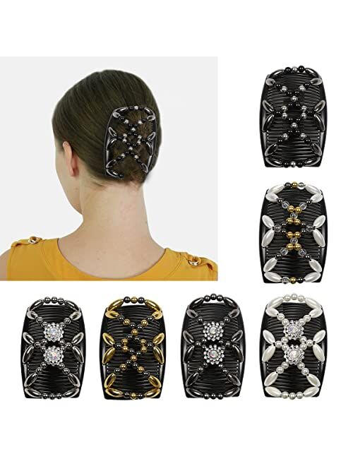 My-Hairdo Magic Hair Side Combs for Women - Elegant Beaded, Stretchy Double Hair Side Combs Clips -Bun Maker Hair Accessories - Perfect For Up-dos, Ponytail, Half Up & Ca