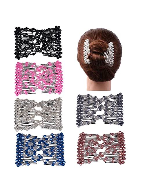 Ruihfas 6Pcs Multifunction Easy Comb Magic Comb Stretchy Beaded Hair Comb Elastic Double Combs in Mix Colors Hair Holder