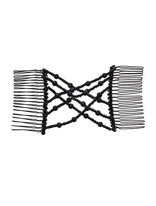 Ruihfas Easy Stretch Comb Beaded Double Stretching Combs Hair Styling Accessories for Women Girls Hair Bun Maker (Black)