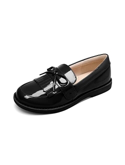 Girls Patent Leather Loafers School Uniform Dress Shoes Tassel Bow Flats