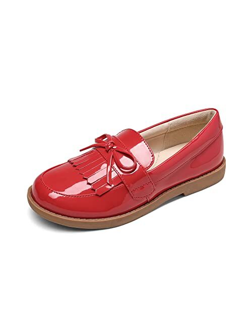 DREAM PAIRS Girls Patent Leather Loafers School Uniform Dress Shoes Tassel Bow Flats