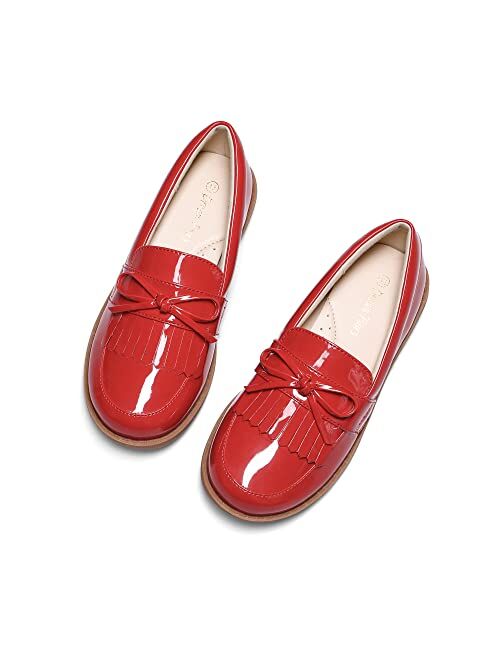 DREAM PAIRS Girls Patent Leather Loafers School Uniform Dress Shoes Tassel Bow Flats