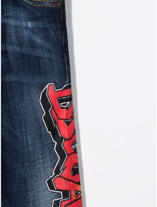 Dsquared2 Kids graffiti-logo slim-cut jeans