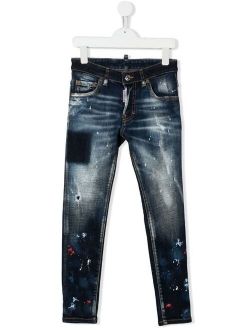 Kids splatter-detail ripped skinny jeans