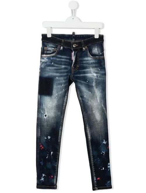 Dsquared2 Kids splatter-detail ripped skinny jeans