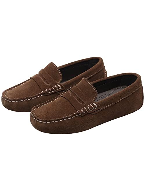 rismart Kids Penny Loafers for Boys Girls Slip on School Casual Flat Boat Shoes