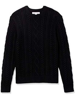 Men's Long-Sleeve 100% Cotton Fisherman Cable Crewneck Sweater