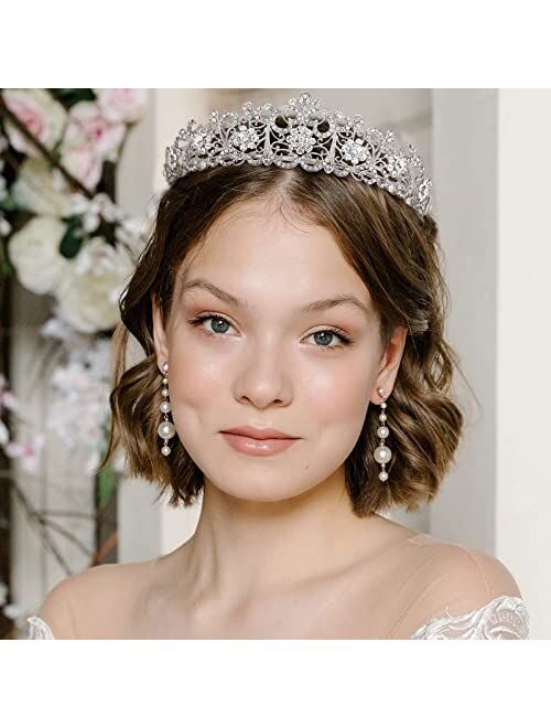 AW BRIDAL Tiaras and Crowns for Women, Queen Crown - Crystal Wedding Tiara Princess Headband for Pageant Prom Birthday Hair Accessories, Silver
