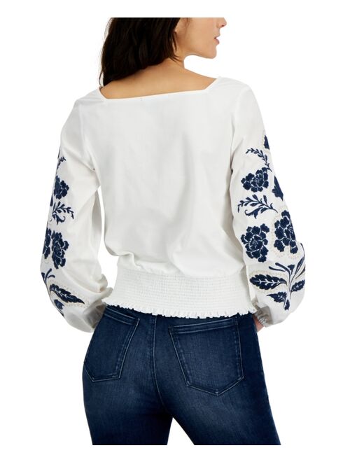 INC International Concepts Women's Embroidered-Sleeve Top, Created for Macy's
