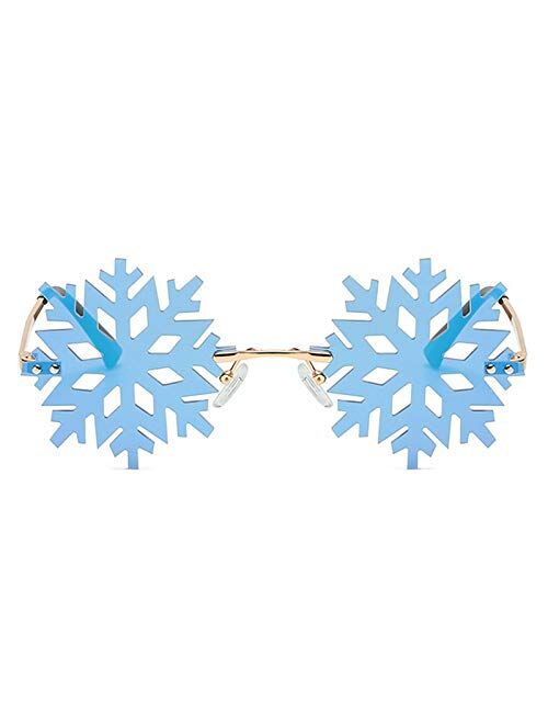 Cotia Fashion Christmas Snowflake Shape Sunglasses Women Vintage Unique Rimless Clear Blue Eyewear Men Hollow Sun Glasses