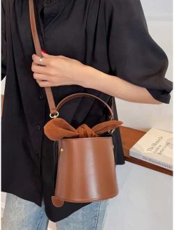 Mini Bow Decor Drawstring Design Bucket Bag