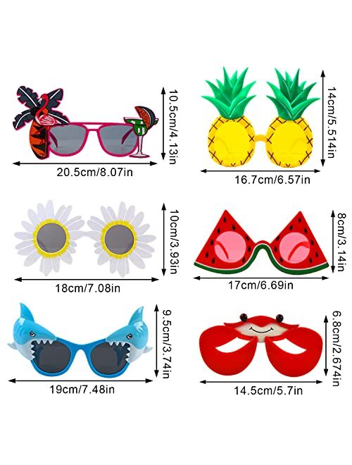FINGOOO Funny Sunglasses, 6 Pairs Party Sunglasses Hawaiian Tropical Beach Luau Party Glasses for Adults Kids