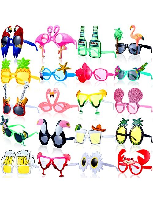 Weewooday 20 Pairs Novelty Luau Party Sunglasses Fun Hawaiian Sunglasses Beach Party Decorations Crazy Sunglasses Tropical Fancy Dress Props Summer Kids Party Favors for 
