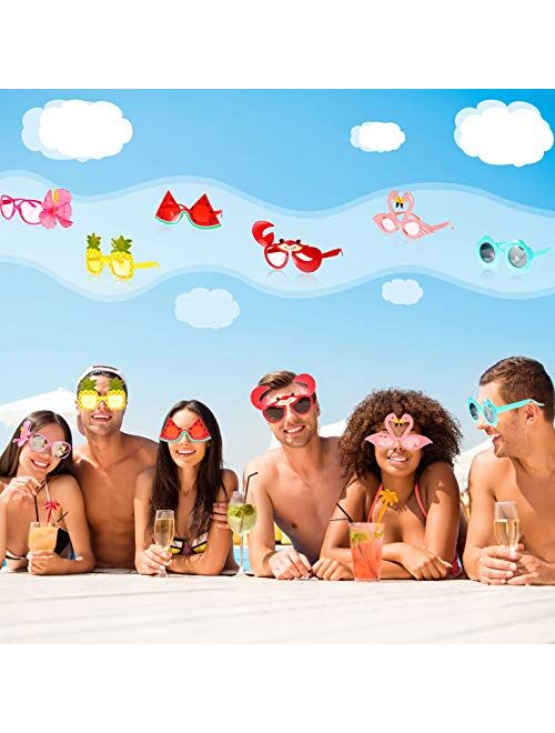 Weewooday 8 Pairs Luau Party Sunglasses, Hawaiian Funny Sunglasses Summer Party Sunglasses Novelty Eyeglasses Tropical Fancy Dress Props for Creative Hawaiian Beach Theme