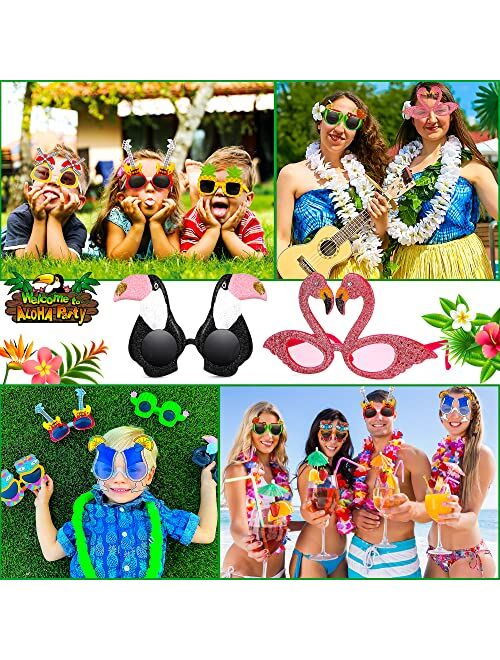 Smallzi Hawaiian Sunglasses Party Decorations, 9 Pack Funny Sunglasses for Luau Party Decorations - Tropical Sunglasses for Pool Beach Themed Party Supplies Decorations
