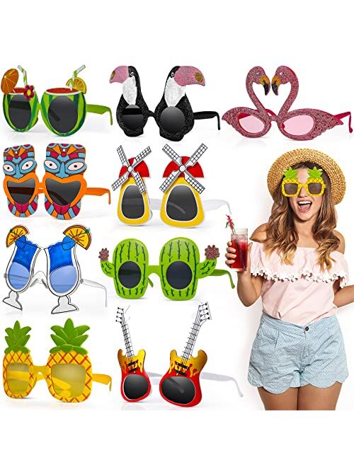 Smallzi Hawaiian Sunglasses Party Decorations, 9 Pack Funny Sunglasses for Luau Party Decorations - Tropical Sunglasses for Pool Beach Themed Party Supplies Decorations