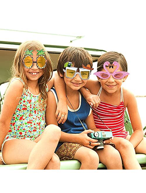Golray Hawaiian Sunglasses Party Decorations, 9 Pairs Funny Sunglasses Luau Party Decorations, Summer Kids Party Favors, Fun Tropical Fancy Dress Props Sunglasses Pool Be