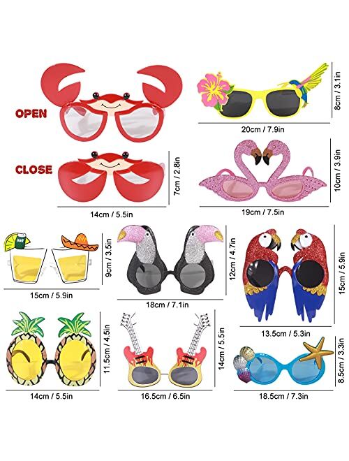 Golray Hawaiian Sunglasses Party Decorations, 9 Pairs Funny Sunglasses Luau Party Decorations, Summer Kids Party Favors, Fun Tropical Fancy Dress Props Sunglasses Pool Be