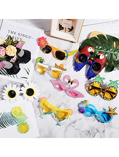 Frienda 16 Pairs Funny Luau Party Sunglasses Novelty Hawaiian Glasses Tropical Fancy Eyeglasses Beach Party Eyewear Dress Favors Photo Booth Props Themed Party Supplies D